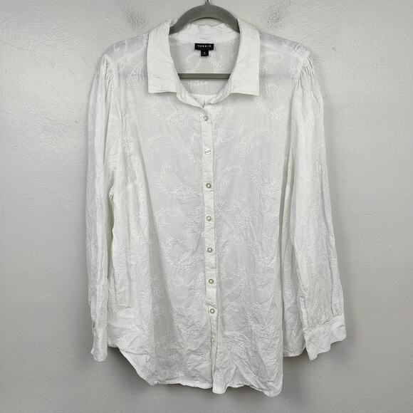 torrid Tops - Torrid Embroidered Button Up Shirt Womens 3X White Cotton Paisley Top Preppy